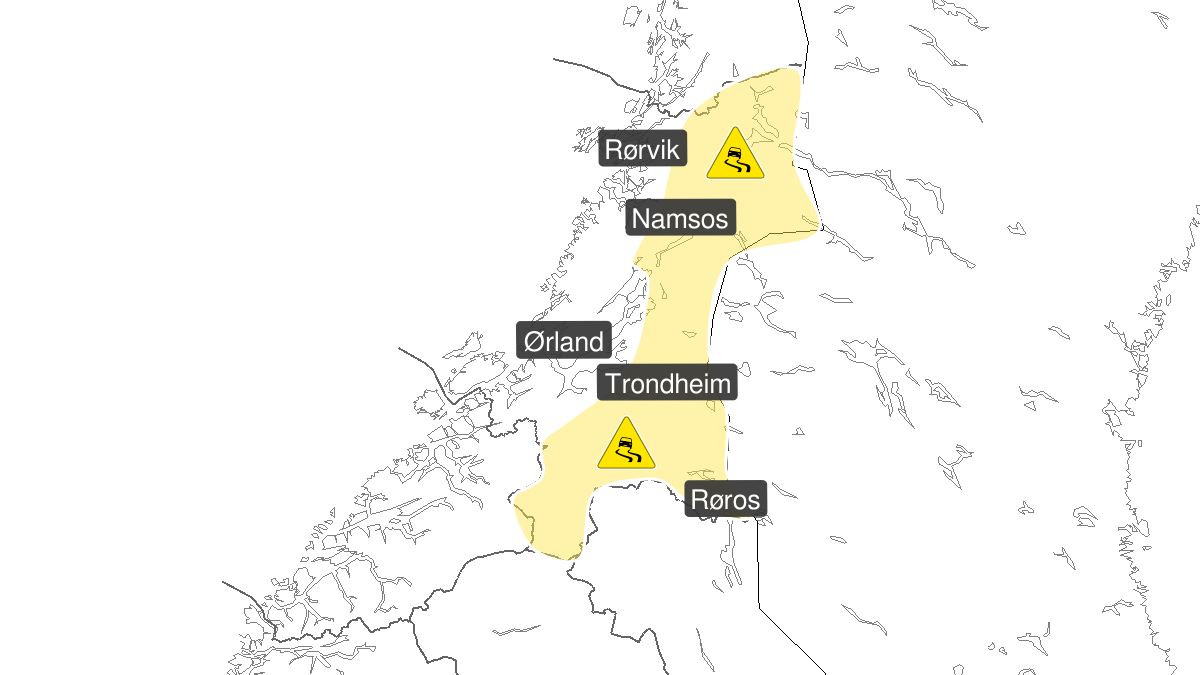 Is, gult nivå, Trøndelag, 03 December 04:00 UTC til 03 December 14:00 UTC.