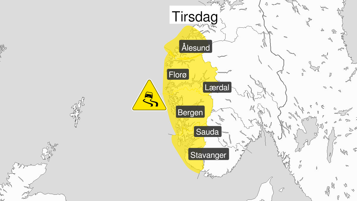 Map of ice, yellow level, Vestlandet, 01 February 05:00 UTC to 01 February 18:00 UTC.