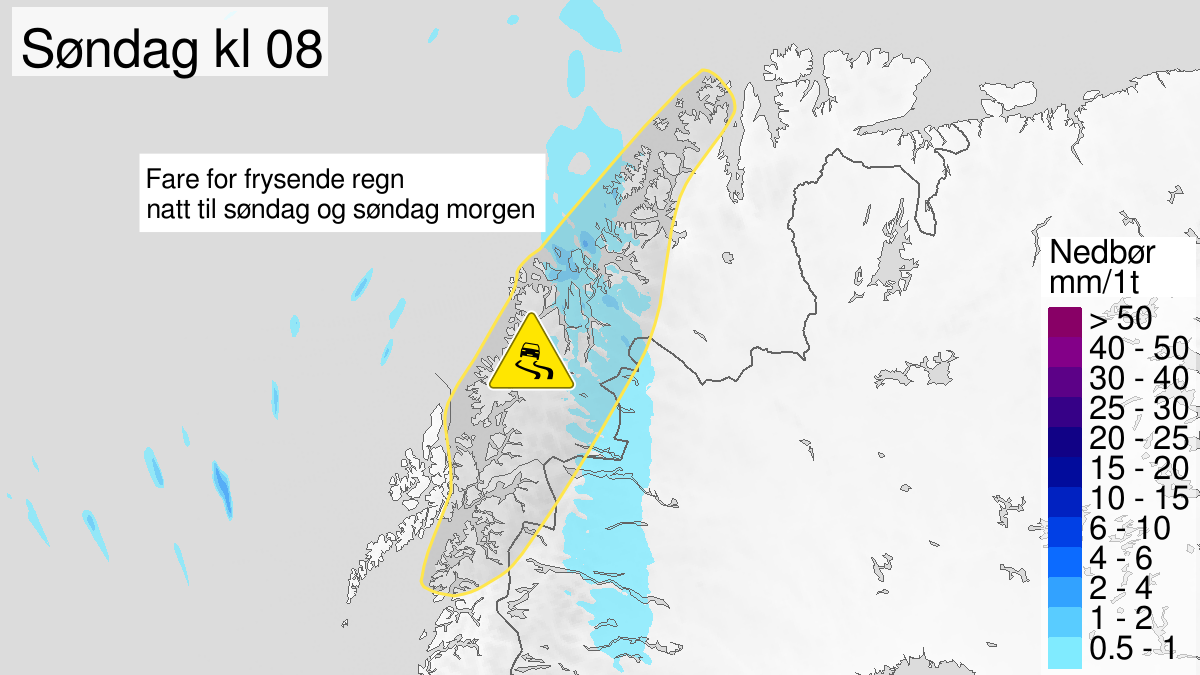 Is, gult nivå, Salten og Ofoten, Sør-Troms, Nord-Troms og Kyst- og fjordstrøkene i Vest-Finnmark, 09 February 00:00 UTC til 09 February 12:00 UTC.