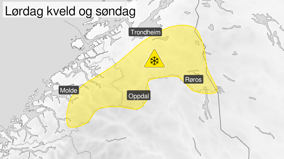 Kart over snø, gult nivå, Møre og Romsdal og Trøndelag, 18 December 18:00 UTC til 20 December 03:00 UTC.