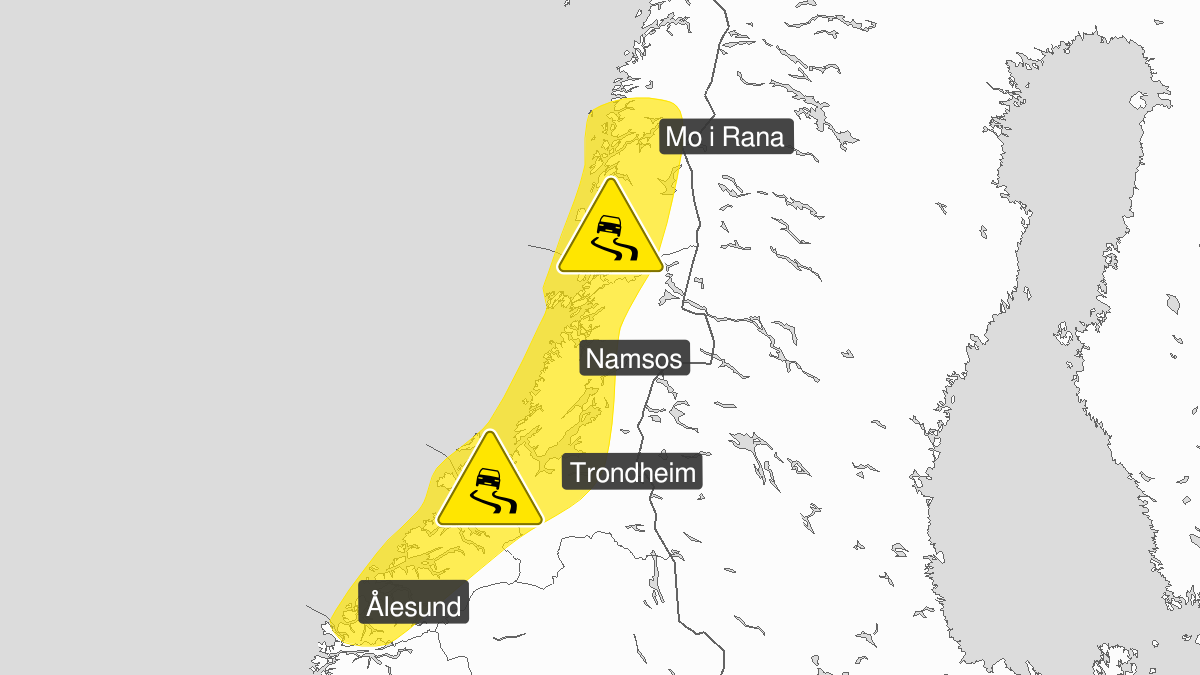 Kart over is observert, gult nivå, Møre og Romsdal og Trøndelag og Helgeland, 12 December 10:00 UTC til 13 December 04:00 UTC.