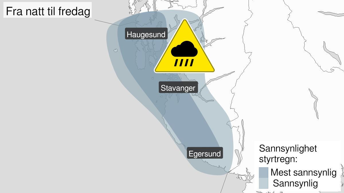 Kart over Styrtregn, gult nivå, Ytre strøk av Rogaland, 2022-08-26T01:00:00+00:00, 2022-08-26T09:00:00+00:00