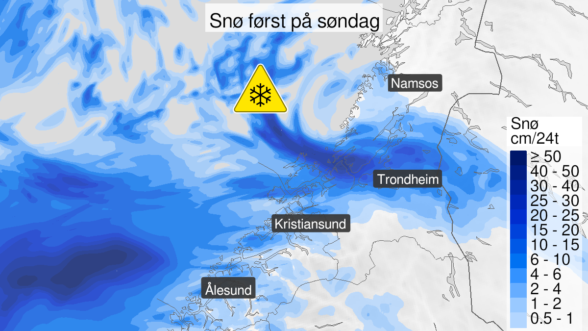 Kart over Snø, gult nivå, Deler av Møre og Romsdal og Trøndelag, 2023-03-10T00:00:00+00:00, 2023-03-12T11:00:00+00:00