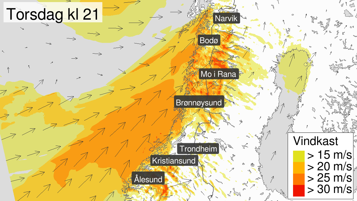 Kraftige vindkast, gult nivå, Helgeland, Saltfjellet og Salten, 28 March 15:00 UTC til 30 March 00:00 UTC.