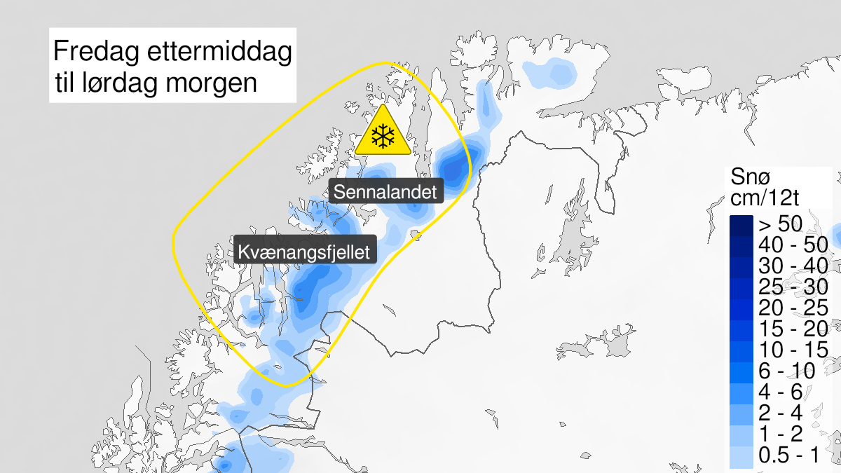Kart over snø, gult nivå, Nord-Troms og Kyst- og fjordstrøkene i Vest-Finnmark, 03 September 12:00 UTC til 04 September 08:00 UTC.