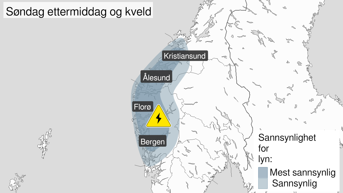 Kart over mye lyn, gult nivå, Vestland fylke, Møre og Romsdal og Sør-Trøndelag, 04 July 10:00 UTC til 04 July 22:00 UTC.