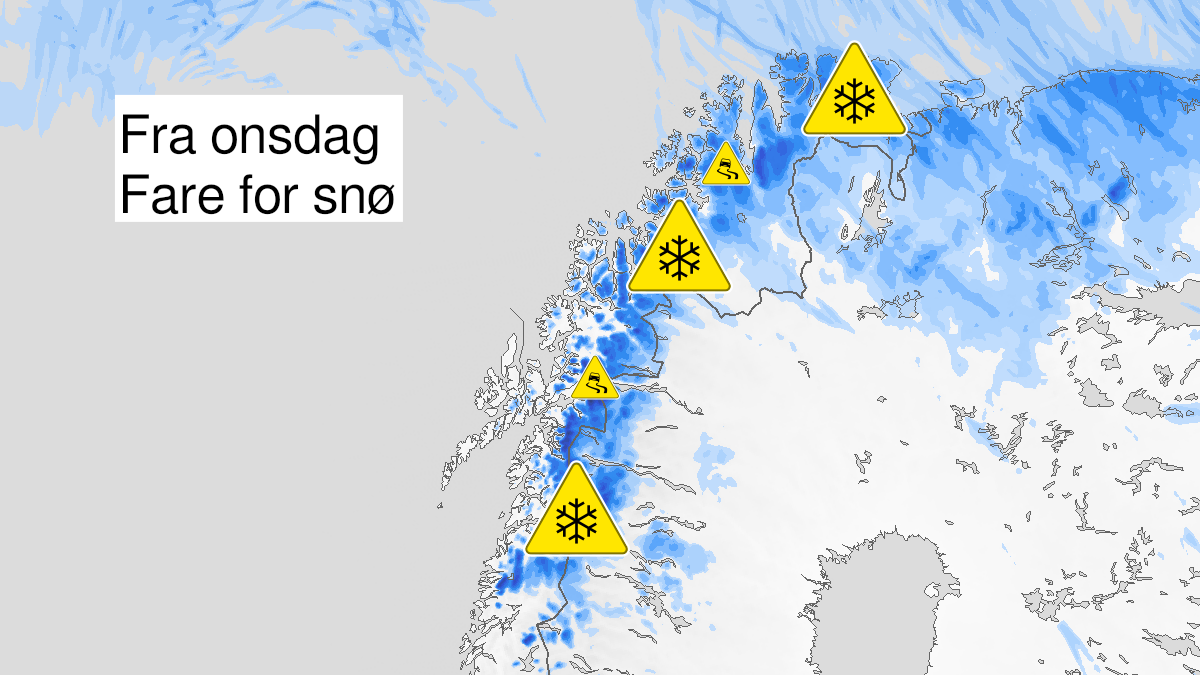 Kart over snø, gult nivå, Øst-Finnmark, 14 October 18:00 UTC til 16 October 15:00 UTC.