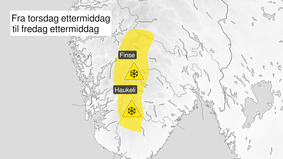 Kart over kraftig snøfokk, gult nivå, Langfjella, 17 February 12:00 UTC til 18 February 12:00 UTC.