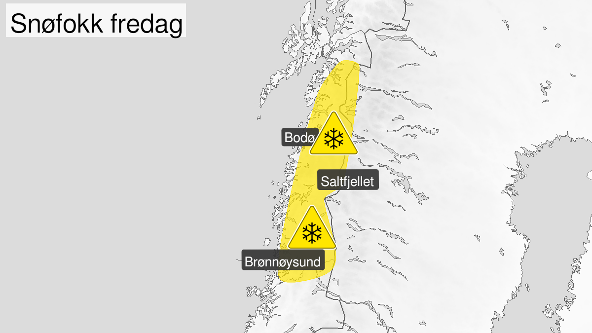 Map over Blowing snow, yellow level, Helgeland, Saltfjellet and Salten, 2023-03-17T10:00:00+00:00, 2023-03-18T09:00:00+00:00