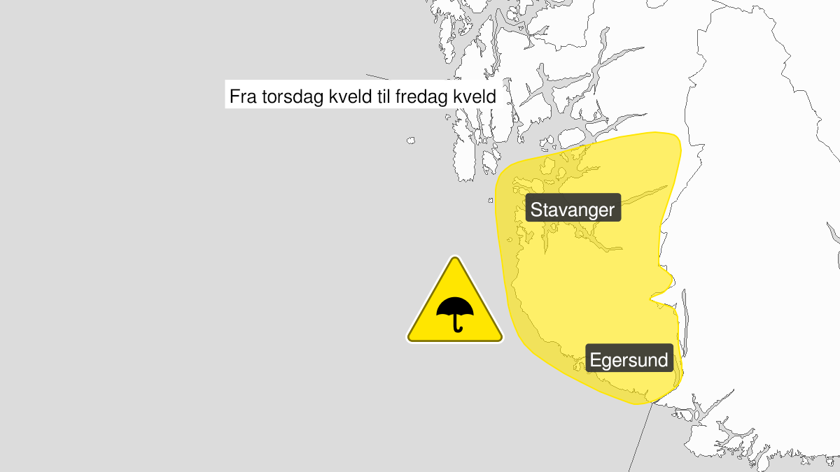 Kart over Mye regn, gult nivå, Deler av Rogaland, 2022-11-03T18:00:00+00:00, 2022-11-04T18:00:00+00:00