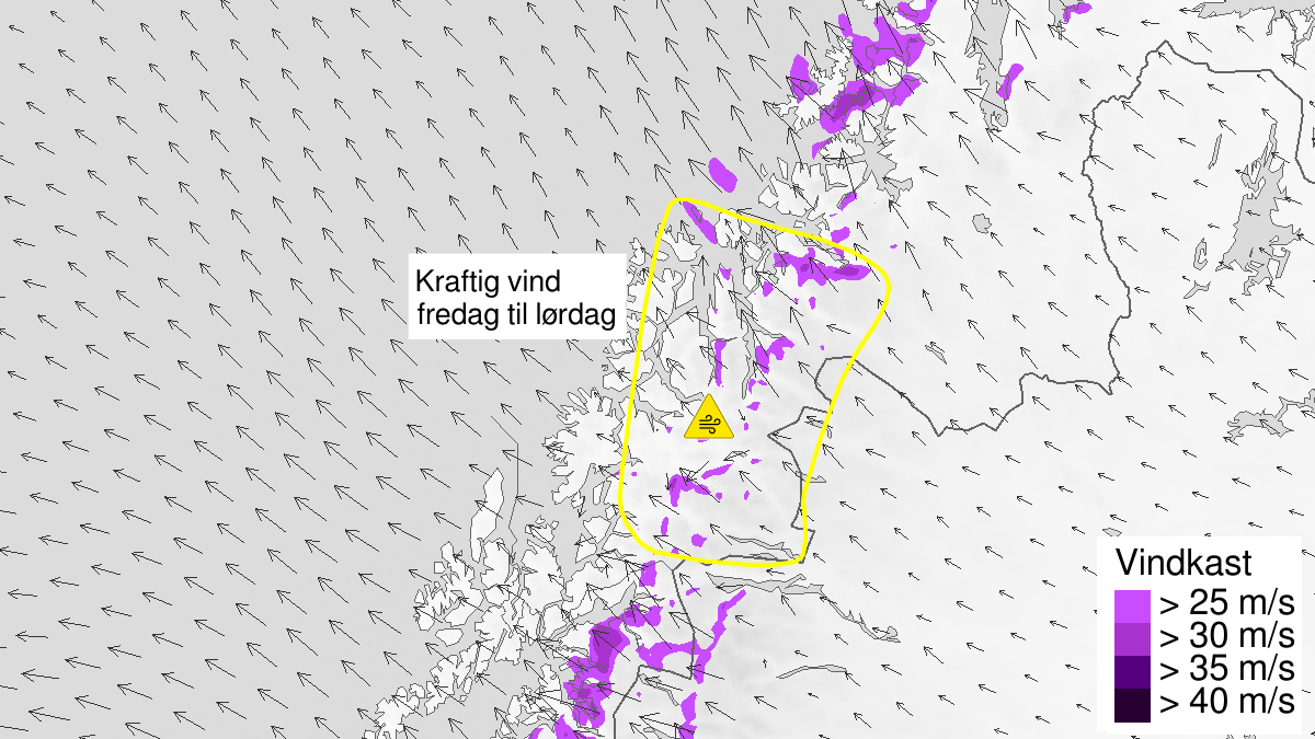 Kraftige vindkast, gult nivå, Nord-Troms, 01 February 09:00 UTC til 01 February 21:00 UTC.
