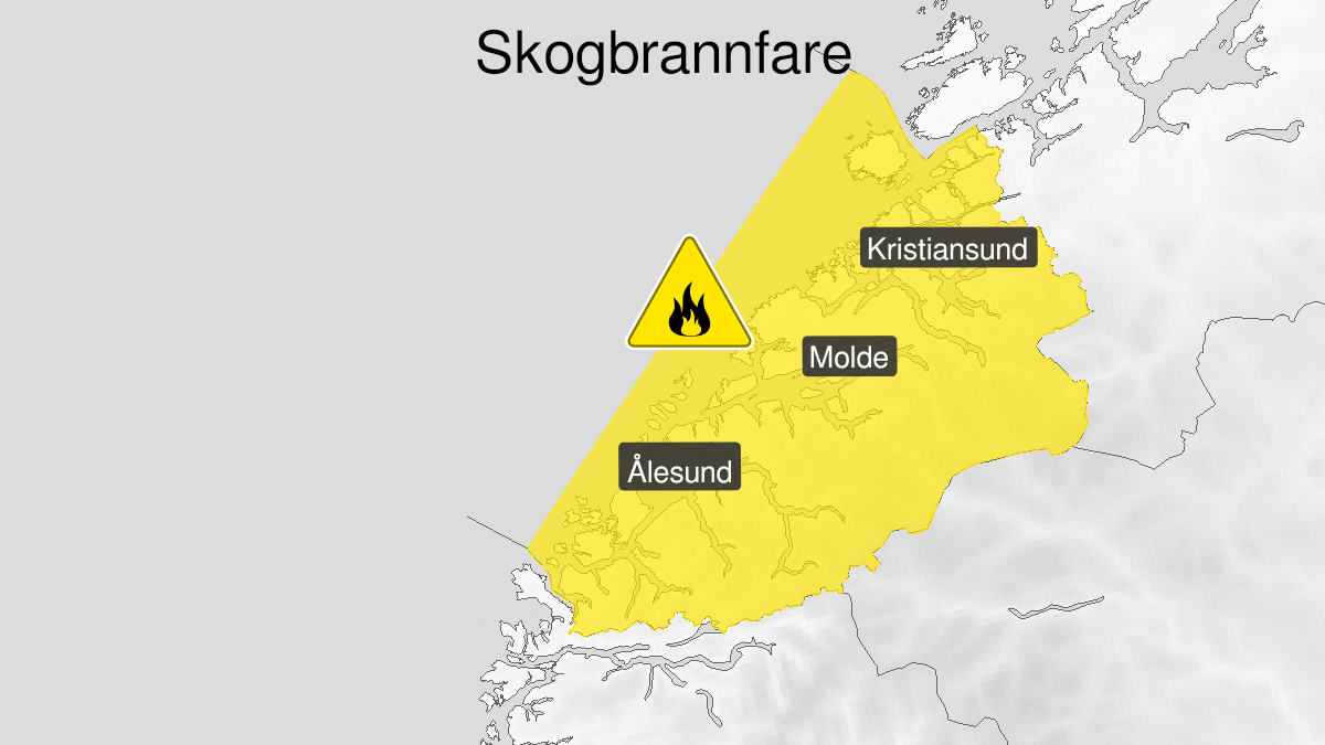 Kart over skogbrannfare, gult nivå, Møre og Romsdal, 06 August 06:00 UTC til 10 August 12:00 UTC.