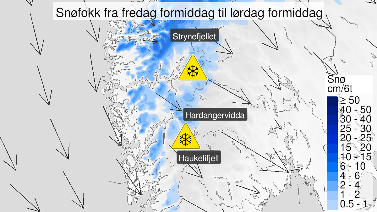 Kart over Kraftig snøfokk, gult nivå, Deler av fjellet i Sør-Norge, 2023-03-03T08:00:00+00:00, 2023-03-04T08:00:00+00:00