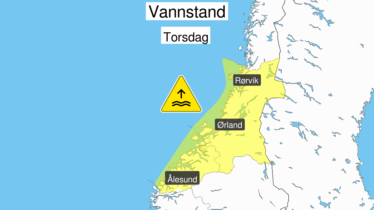 High water level, yellow level, Trøndelag, 11 March 23:00 UTC to 12 March 04:00 UTC.