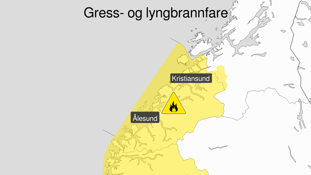 Kart over skogbrannfare, gult nivå, Møre og Romsdal, 23 April 10:00 UTC til 23 April 22:00 UTC.