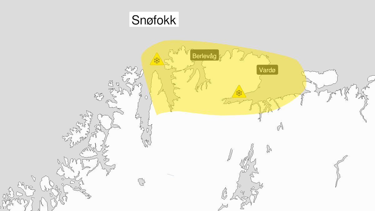 Kart over kraftig snøfokk, gult nivå, Øst-Finnmark, 27 April 19:00 UTC til 28 April 21:00 UTC.