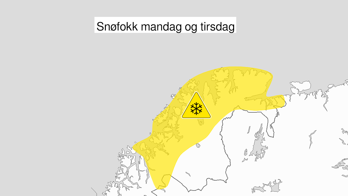 Kart over Kraftig snøfokk, gult nivå, Finnmark og deler av Nord-Troms., 2022-12-26T00:00:00+00:00, 2022-12-28T06:00:00+00:00
