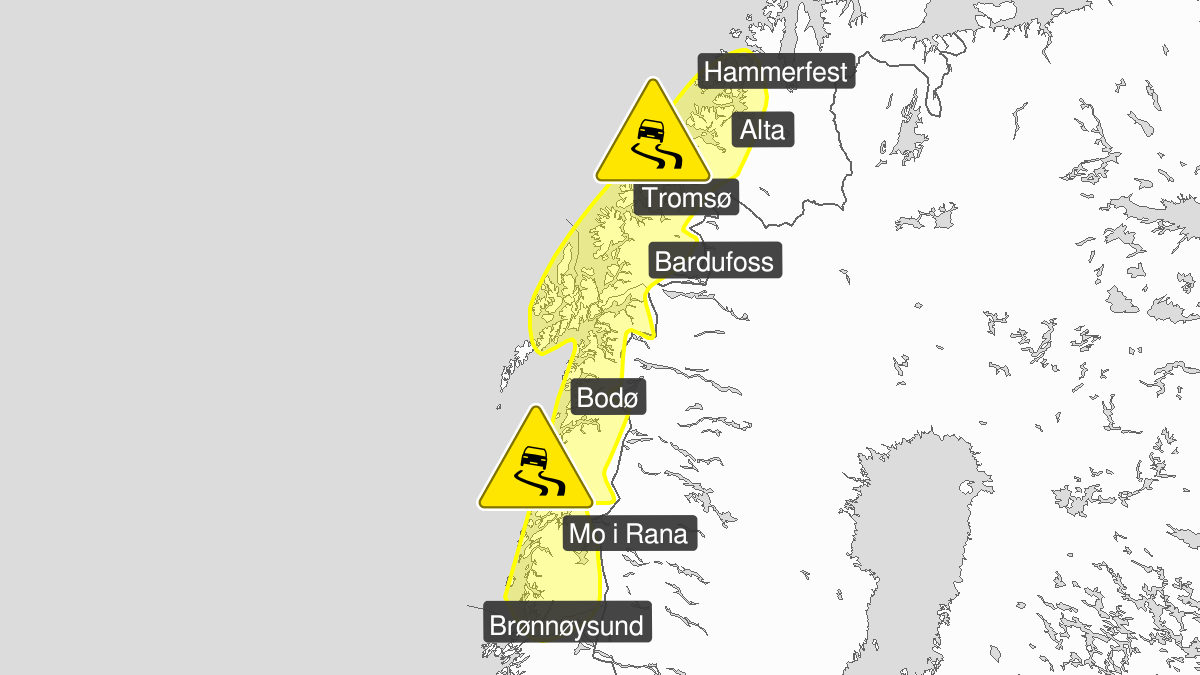 Map of ice, yellow level, Nordland, Troms and kyst- and fjordstroekene i Vest-Finnmark, 19 March 06:00 UTC to 19 March 23:00 UTC.