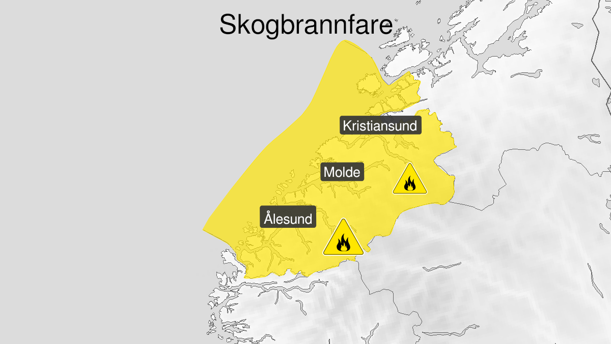 Map over Forest fire danger, yellow level, Møre and Romsdal, 2024-05-28T03:00:00+00:00, 2024-05-28T22:00:00+00:00