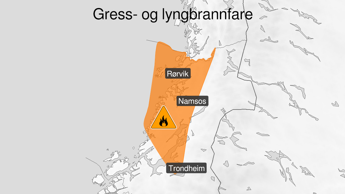 Kart over Stor skogbrannfare, oransje nivå, Nordlige deler av Trøndelag, 2022-11-24T10:00:00+00:00, 2022-12-04T12:00:00+00:00