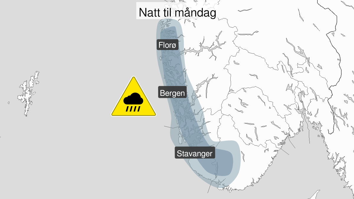 Map over Heavy rainshowers, yellow level, Parts of Rogaland and Agder, 2024-09-08T21:00:00+00:00, 2024-09-09T04:00:00+00:00