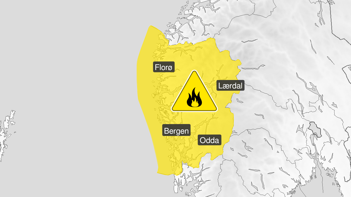 Map over Forest fire danger, yellow level, Vestland, 2024-05-03T07:30:00+00:00, 2024-05-07T03:00:00+00:00