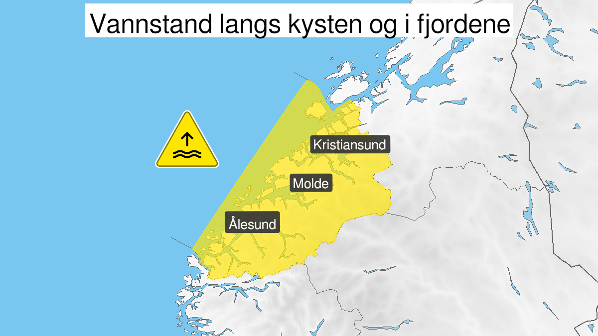 Map of high water level, yellow level, Møre og Romsdal, 16 November 21:00 UTC to 17 November 01:00 UTC.