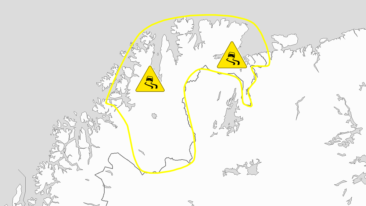 Kart over Is, gult nivå, Deler av Finnmark, 2023-02-06T12:00:00+00:00, 2023-02-07T03:00:00+00:00