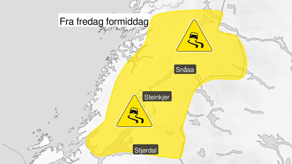 Map over Ice, yellow level, Northern parts of Trøndelag, 2023-11-03T16:00:00+00:00, 2023-11-03T23:00:00+00:00