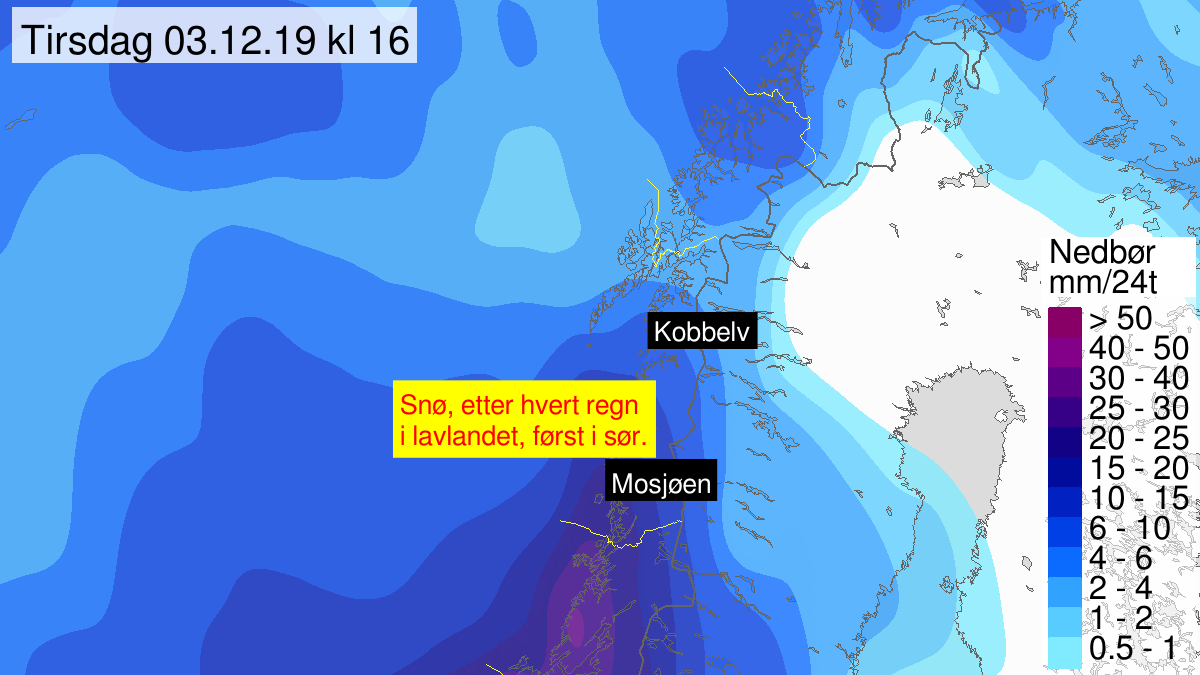 Is, gult nivå, Nordland, 03 December 05:00 UTC til 03 December 23:00 UTC.