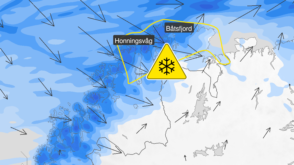 Kart over Kraftig snøfokk, gult nivå, Deler av Finnmark, 2023-11-17T02:00:00+00:00, 2023-11-17T23:00:00+00:00